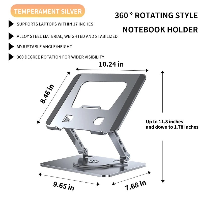360-degree rotating laptop stand Desktop lift folding portable aluminum alloy metal cooling base computer stand
