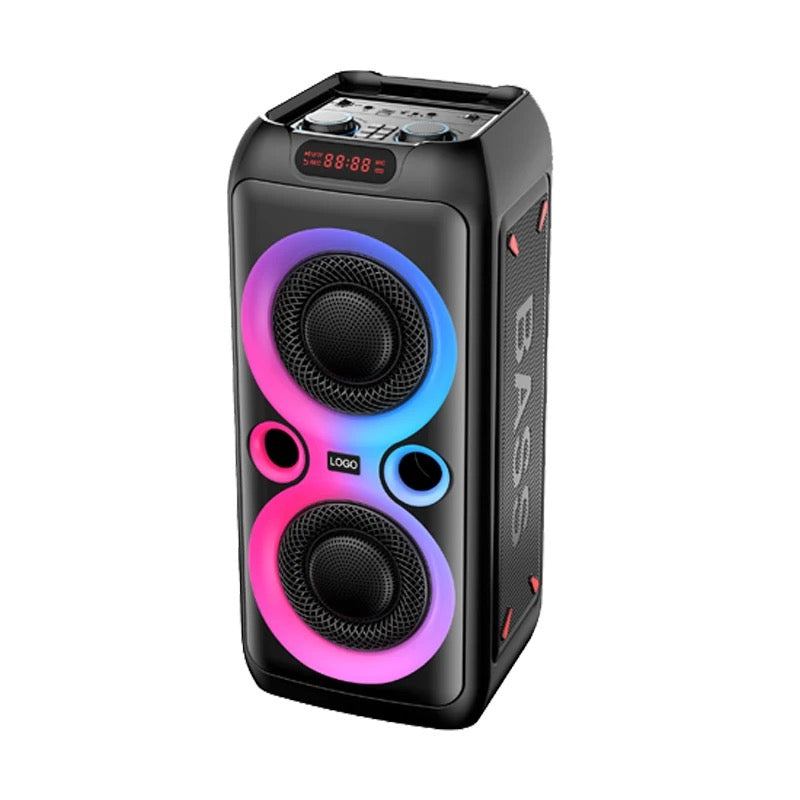 Partybox Portable Outdoor Speaker Karoke
Speaker Plastic Active Loud Speaker Music Player
Audio System Party Double 8 Inch Black