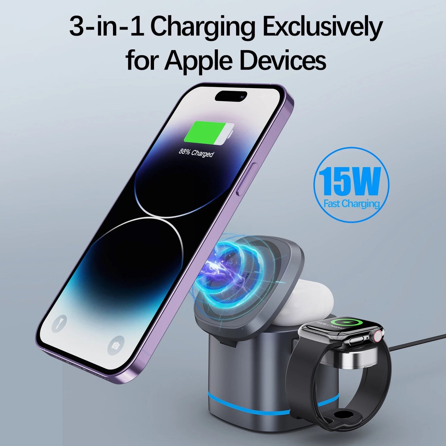 Foldable Wireless Chargers Station Foldable Phone Stand Qi Fast Charging Strong Magnetic 3
In 1 Wireless Charger For Iphone 15