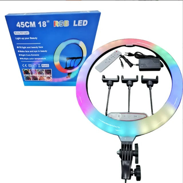 LJ45-PF-33 Dimmable RGB 18inch Ring Lighting 3200-6500K
Makeup 45cm Ring Light with Remote and bag