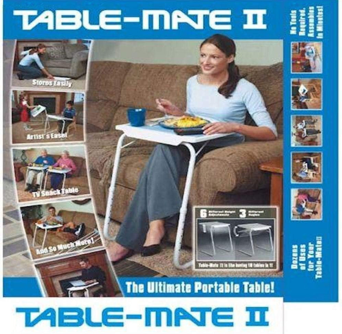 Whosave Mate II Portable Adjustable Folding Table, Metal, White, 20.79 x 15.98 x 2.36 cm