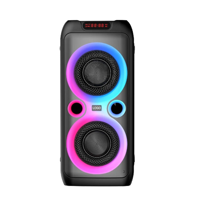 Partybox Portable Outdoor Speaker Karoke
Speaker Plastic Active Loud Speaker Music Player
Audio System Party Double 8 Inch Black