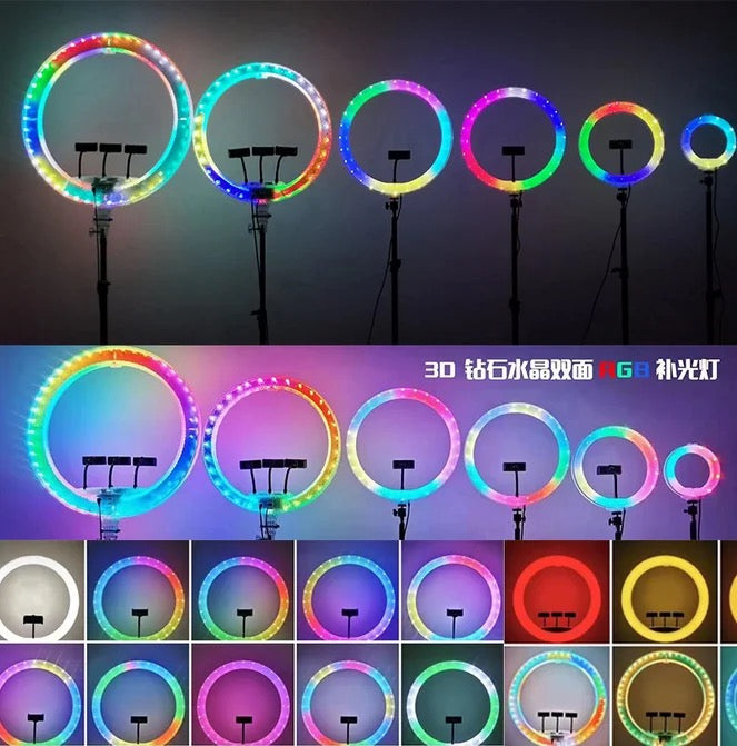 3D-26 Colorful Fill Light Live Broadcast Light Beauty Ring Light 6/8/10/12/13/14 inch 3D Crystal Double-sided
RGB