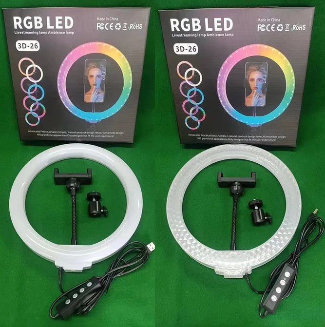 3D-26 Colorful Fill Light Live Broadcast Light Beauty Ring Light 6/8/10/12/13/14 inch 3D Crystal Double-sided
RGB