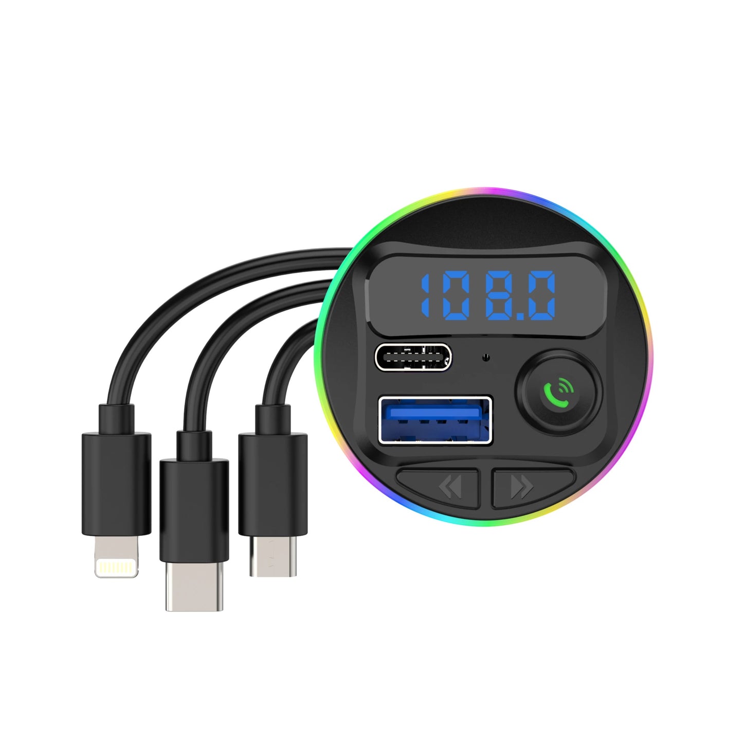 Stereo car mp3 player usb portable music player wireless blue tooth fm transmitter for car with 7 color LED lights