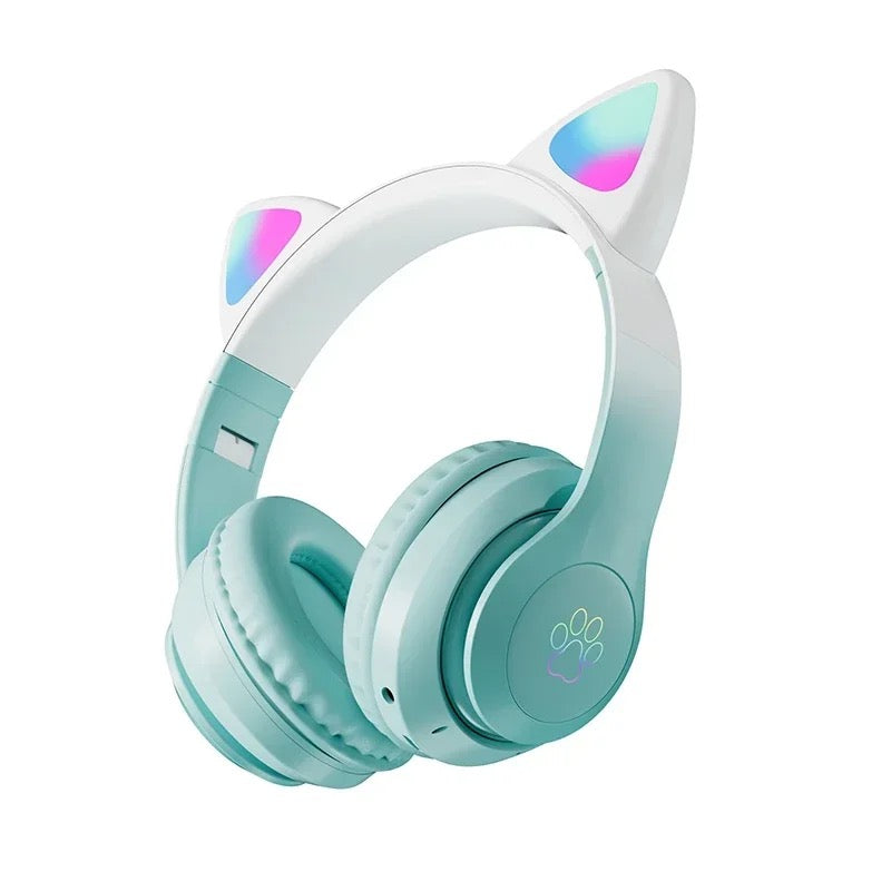 Cute Cat Wireless Headsets LED Light Bluetooth Headphones with Mic for Kids Girls