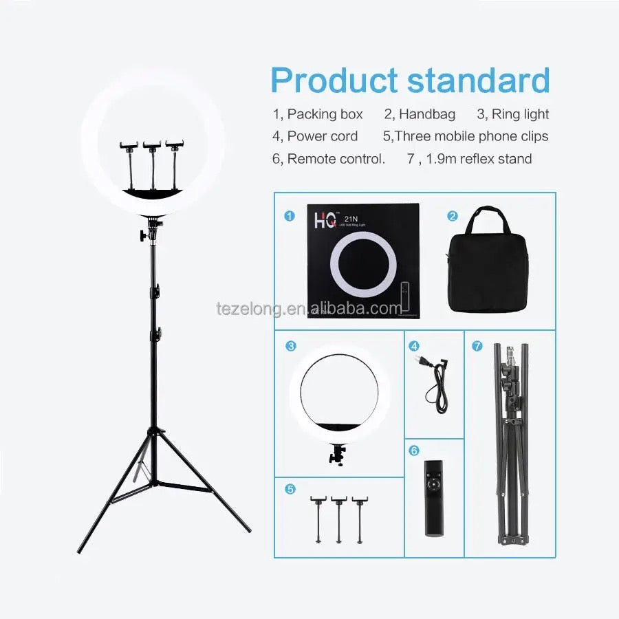 Big Size HQ-21N LED Ring Light With Multiple Phone Holders Folding Tripod Stand 21 inch Ring Light For Makeup Selfie