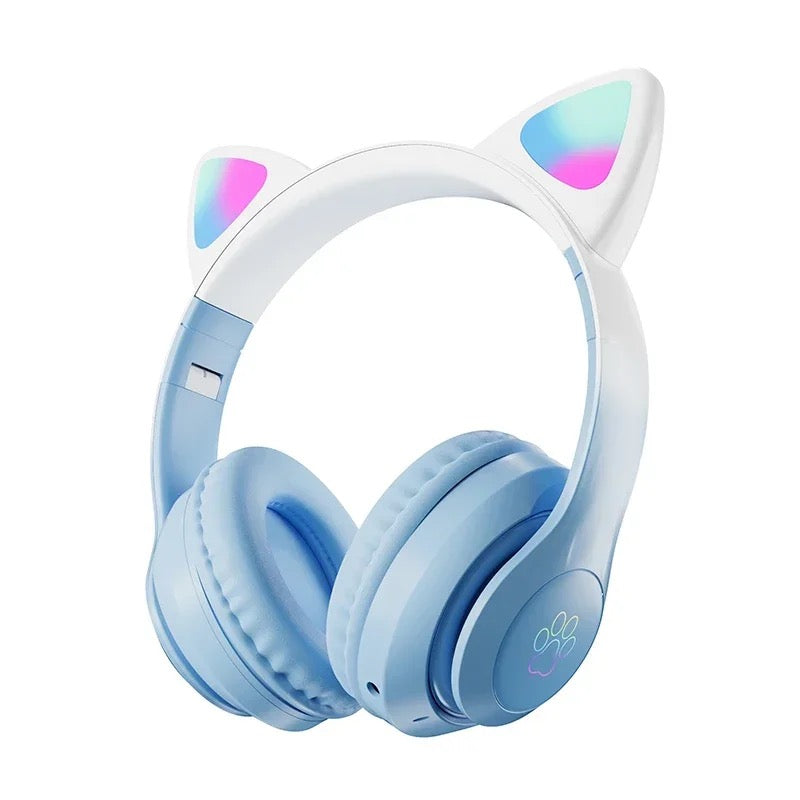 Cute Cat Wireless Headsets LED Light Bluetooth Headphones with Mic for Kids Girls