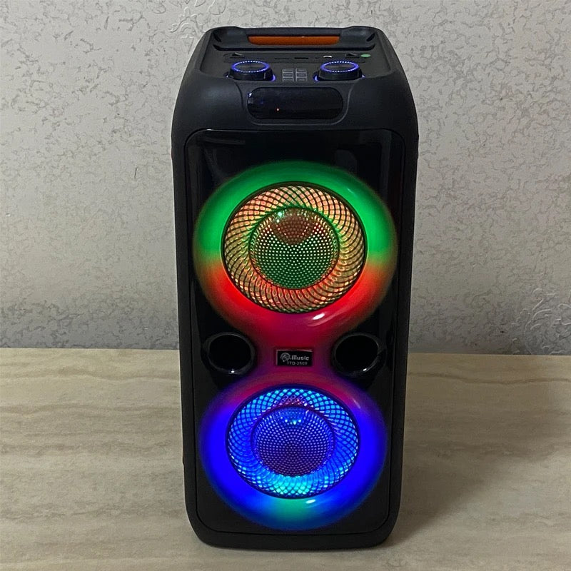 Partybox Portable Outdoor Speaker Karoke
Speaker Plastic Active Loud Speaker Music Player
Audio System Party Double 8 Inch Black