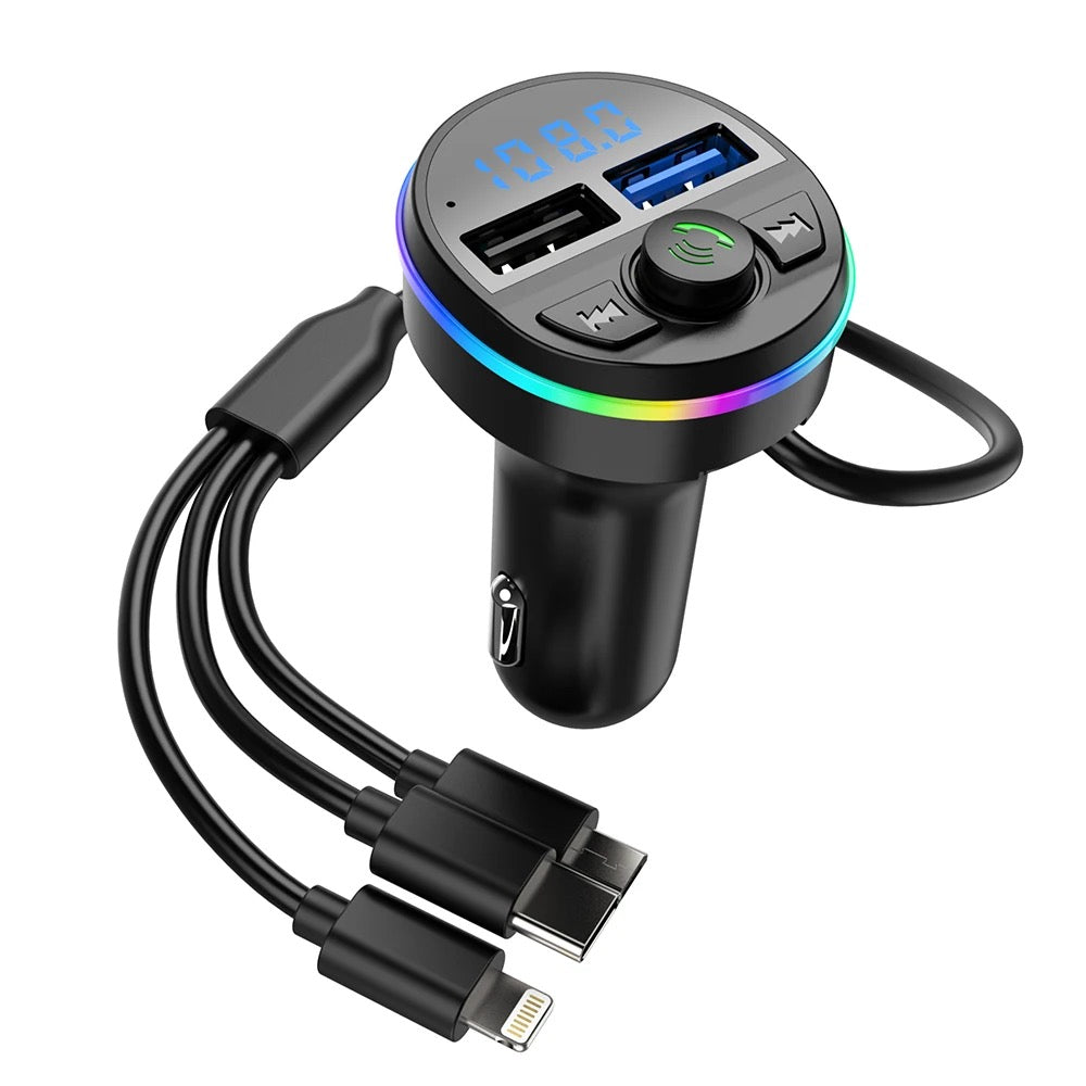 Stereo car mp3 player usb portable music player wireless blue tooth fm transmitter for car with 7 color LED lights