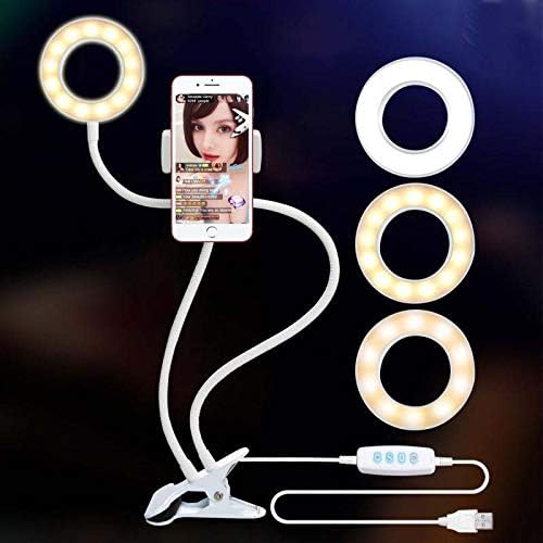 LED Selfie 4inch Ring Light Professional Selfie Ring Light and Cell Phone & Webcam Holder Stand for Live Stream, Makeup, Video Recording Tripod Flash