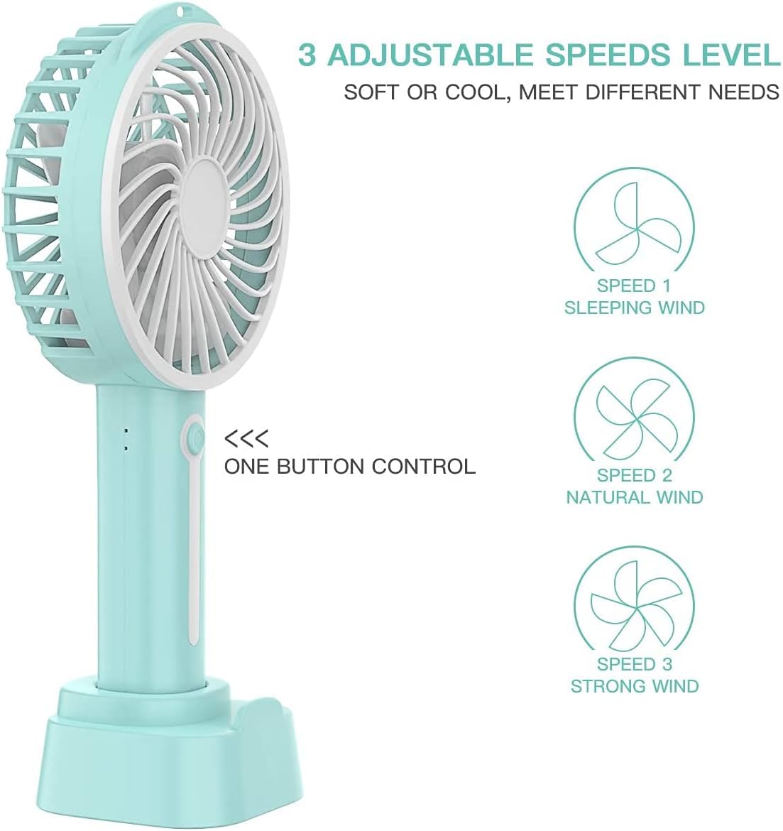 Office and Travel Hand Fan with Speed Settings, 2-in-1 Design Handheld or Desktop Rechargeable Fan with Optional Stand Portable Lightweight Hand FanFan