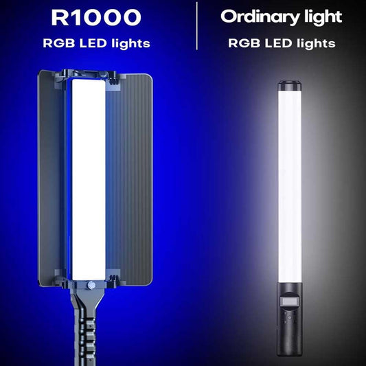 R1000 RGB Stick Light for Photography Handheld Led Video Wand with Barn Door Photography Portable Led Fill Light Blocking Blade 60cm Stick Light