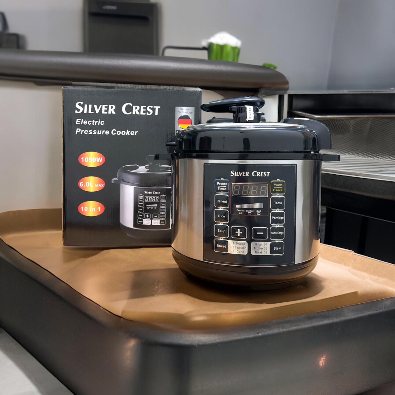 Silver Crest Electric Pressure Cooker 6 Liters Capacity, Timer Function, Cool Touch Body